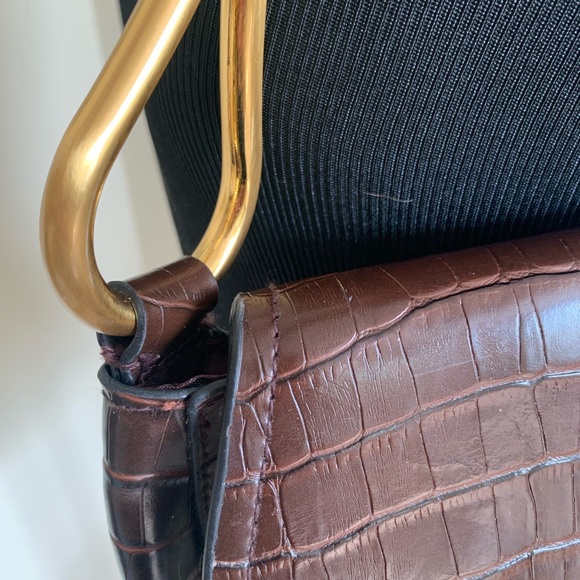 Bueno Brown Croc Embossed Leather Gold Handbag - Picture 9 of 13